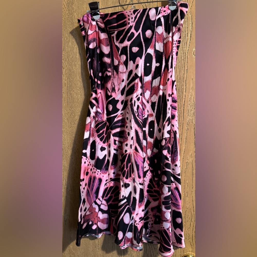 Asos Pink Butterfly Cord Tie Front Ruched Midi Skirt Size 10 Satin Side Zip